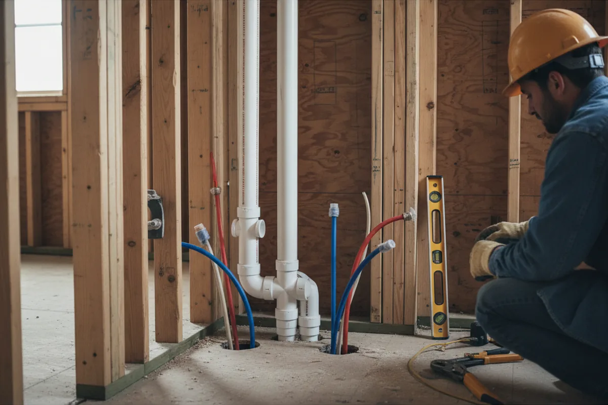 Drain and supply rough-in during Garbage Disposal Repair in Vienna
